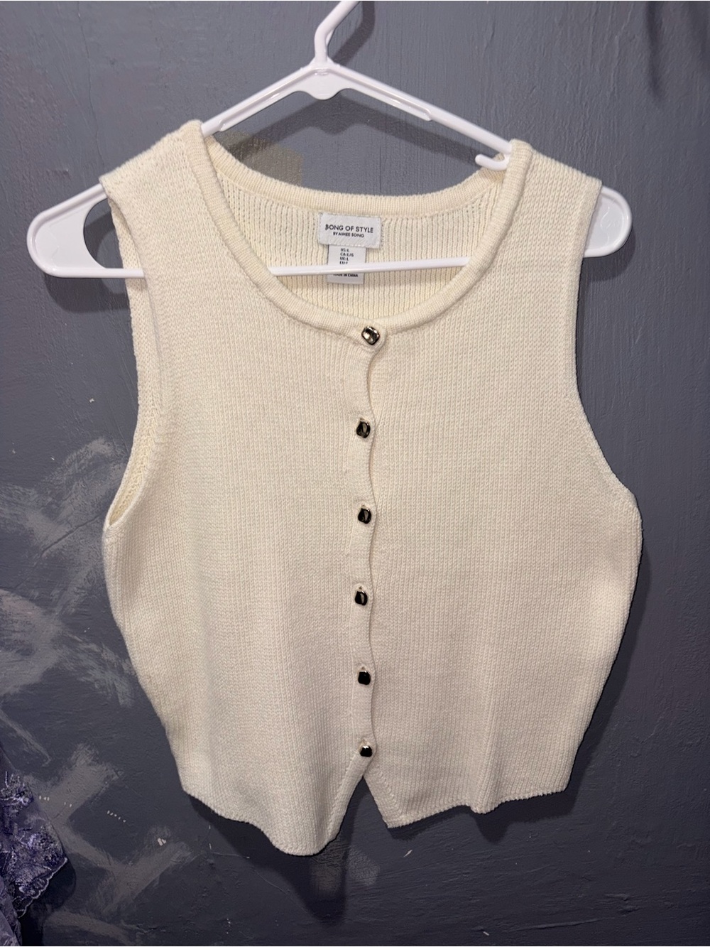Song of Style Cream Button-Front Knit Vest